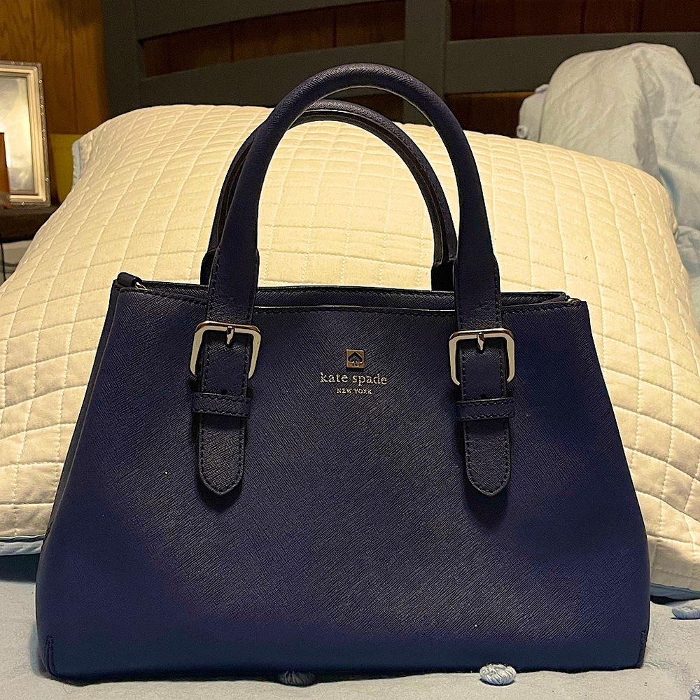 kate spade navy blue Saffiano leather satchel